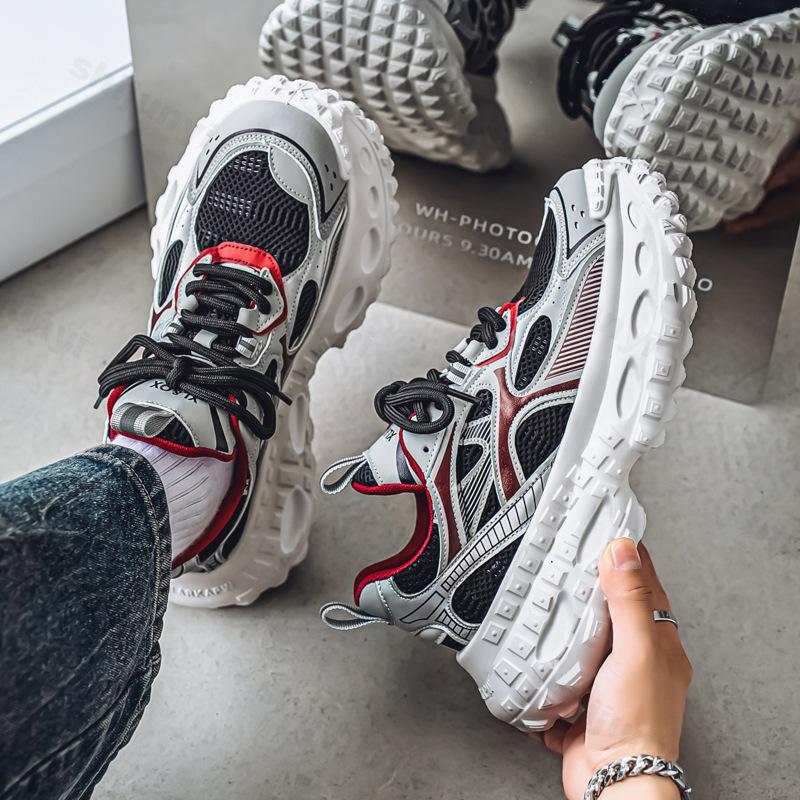 Модная мужская спортивная повседневная обувь 2025 новый стиль летняя сетчатая дышащая нескользящая обувь удобные универсальные кроссовки на толстой подошве