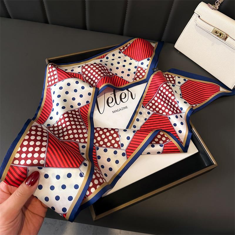 Long Double-Layer Polka Dot Printed Scarf Decorative Silk Scarf Commuting Spring And Summer Diagonal Scarf Versatile Thin Narrow Streamer