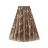 Fashionable Floral Print Mesh Embroidery Half Length Skirt Large Size Yarn Skirt Spring Artistic A-line High Waist Long Skirt