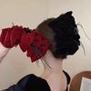 Осенний и зимний бархатный жемчужный зажим-краб красная заколка-бант заколка для затылка заколка для хвоста