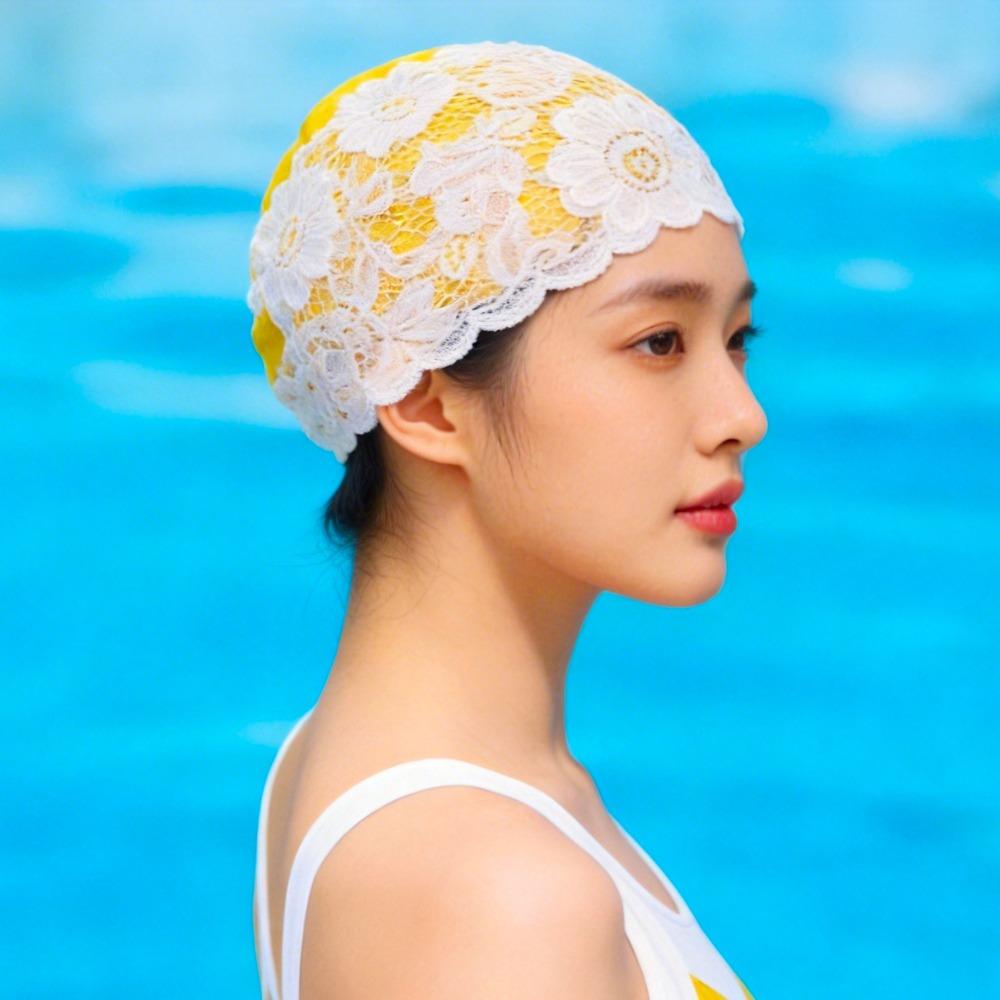 Long Hair Lace Swimming Cap Waterproof Bathing Cap Fashion Women Swim Cap Swim Pool