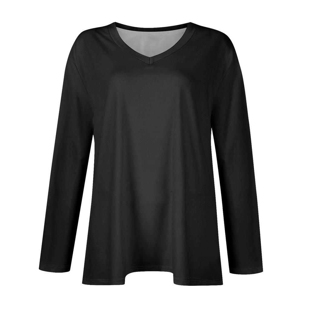 Womens Plus Size Tops Long Sleeve Shirts V Neck Casual Clothing Clothes Solid Color Tops