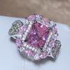 Sparkling Pink Zircon Collection Square Ring Female  Stamp New Fashion Jewelry Party Birthday Gift