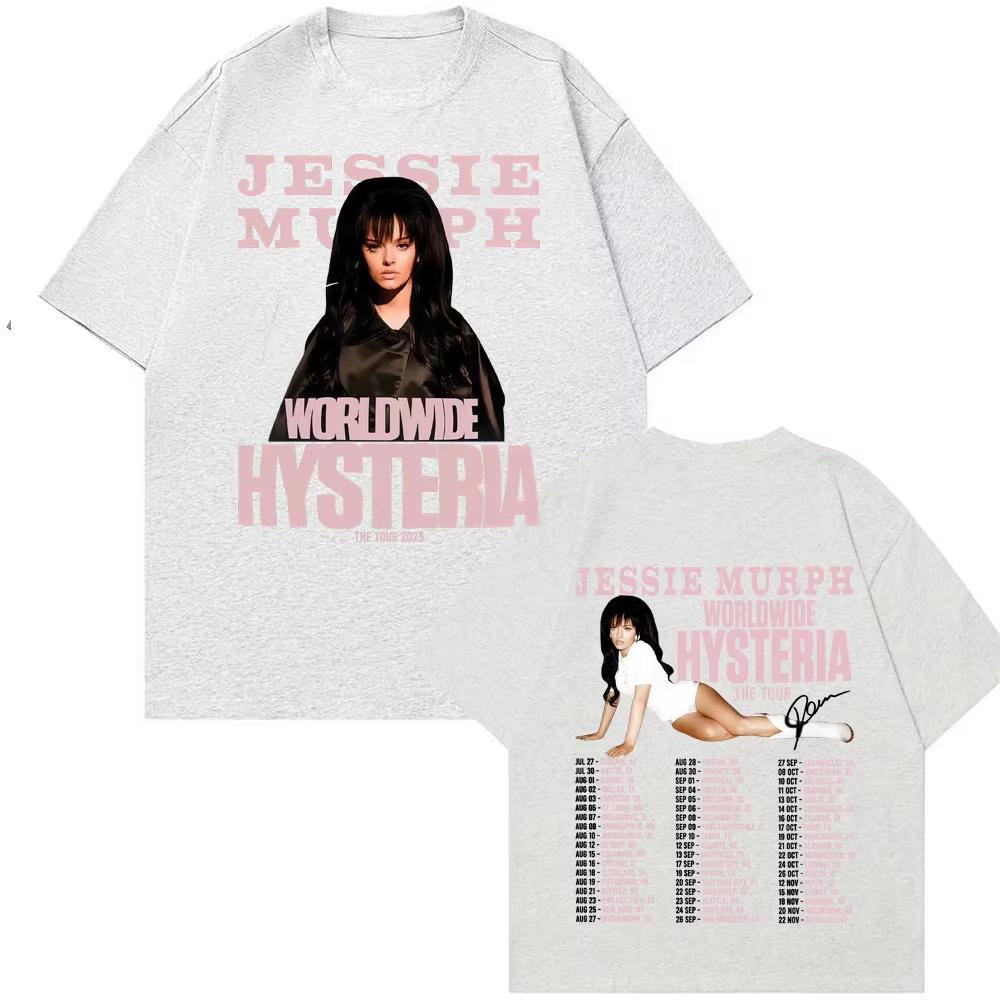 Jessie Murph Worldwide Hysteria Tour T Shirt 2026 Spring summer Fashion Hip Hop Music Sad Girl Concert Men Casual Cotton Top