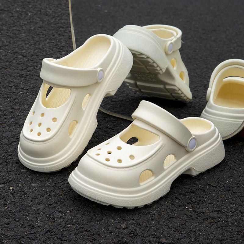 Женские улучшенные туфли EVA Mary Jane: Пляжные сандалии с закрытым носком, на толстой подошве, увеличивающие рост, нескользящие