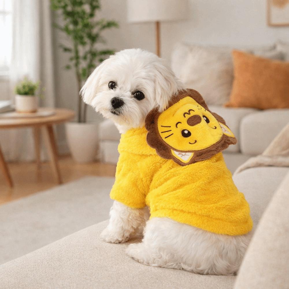 Soft Dog Hoodies Warm Dog Jumpsuits Cartoon Dog Lion Costume  for Cats and Dogs