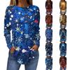 Ladies' Loose Round Neck Retro Pattern Printed Long Sleeved T-shirt Top Pullover For Christmas