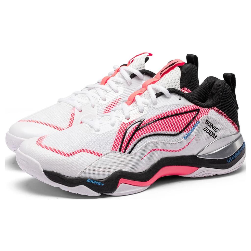 Li Ning OP Текстиль, Синтетическая кожа Устойчивая к истиранию Низкие Бадминтонные кроссовки Унисекс Белый Розовый Черный AYZU007-1