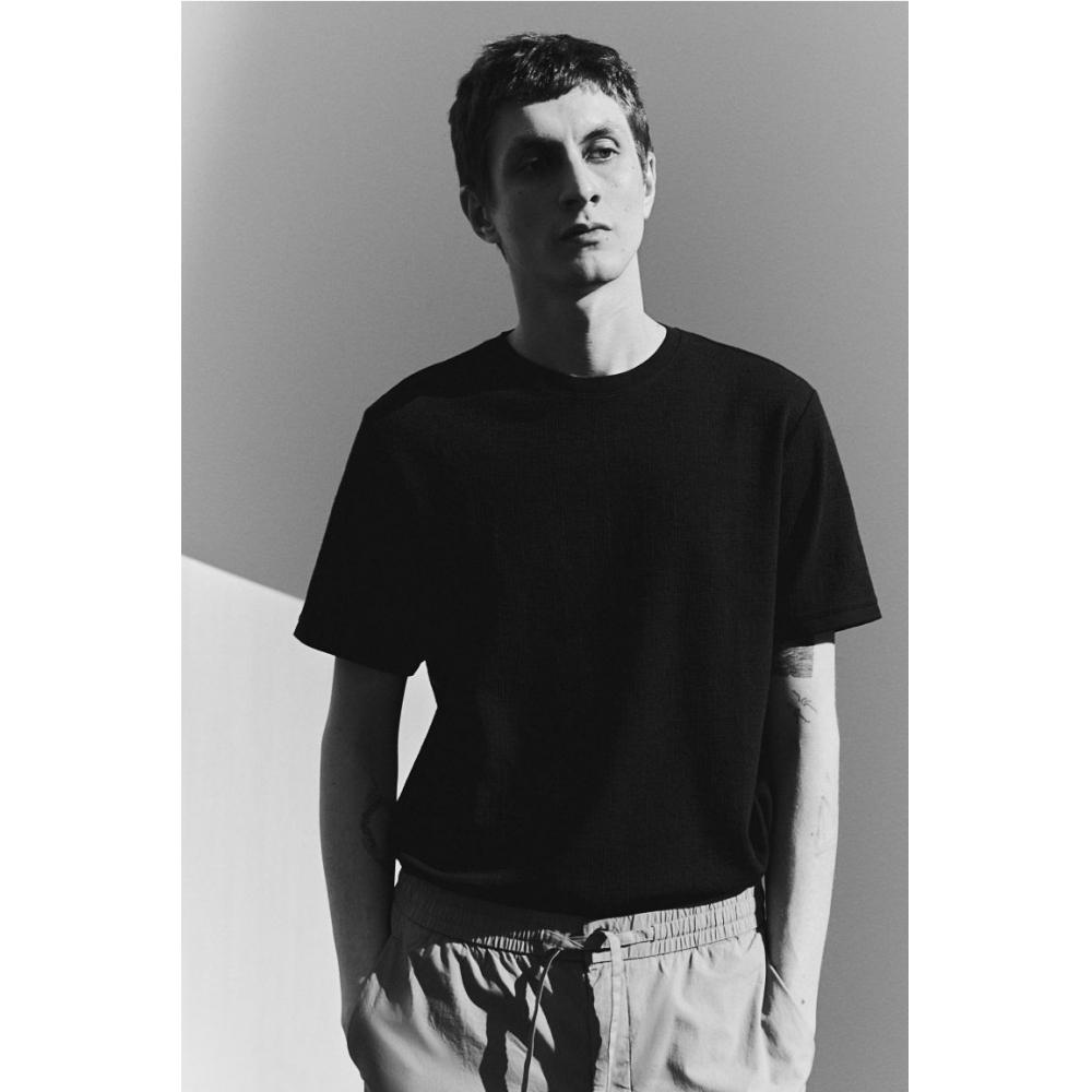 H M Regular FiT TexTured T sHirT Navy Blue