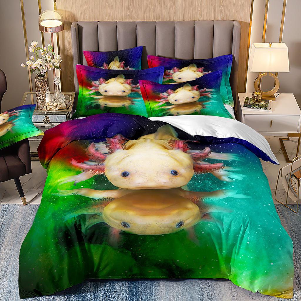 Мультяшный Детский Животный Лягушка Саламандра Набор из Трех Предметов 3D Цифровая Печать Шлифованный Пододеяльник Постельное Белье