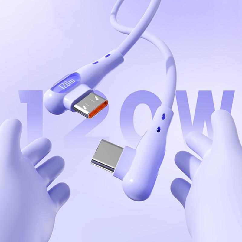 VAORLO 90° Super Charge Cable 120W 6A Fast Charging Type-C USB C Data Line Support Transmission Quickly Charge 1M 2M