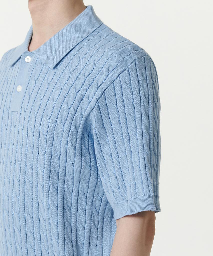 MUSINSA STANDARD Cable Knitted Polo Shirt [Sky Blue]