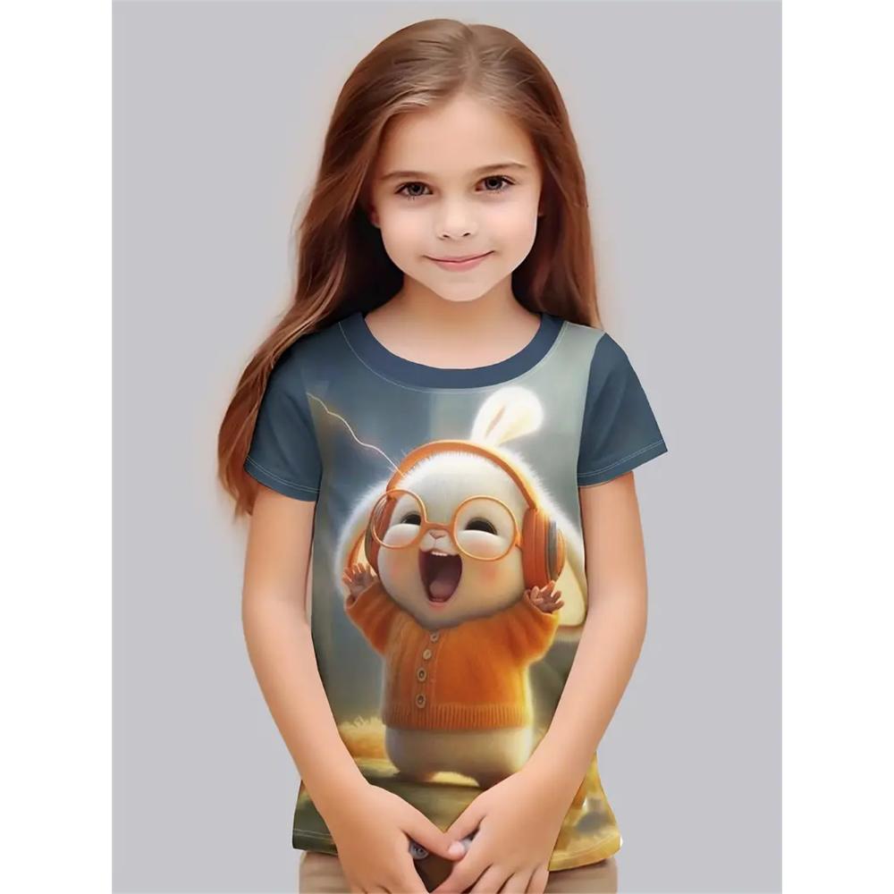 2025 Одежда для девочек Модные повседневные футболки с 3D-принтом Милые индивидуальные повседневные футболки для девочек Летняя футболка с короткими рукавами