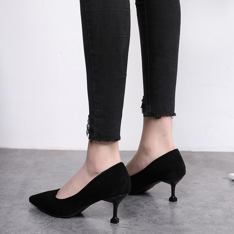 Туфли-лодочки женские туфли из флока с заостренным носком на высоком каблуке женские сексуальные туфли для вечеринки и свадьбы черные элегантные туфли для офиса