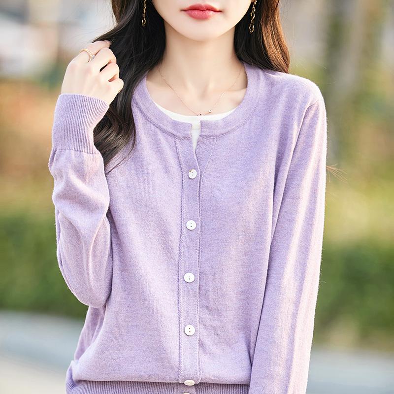 Women's Lightweight 50% Wool 50% Mulberry Silk Cardigan - 4-Season Versatile Knitwear for All-Year Comfort & Style