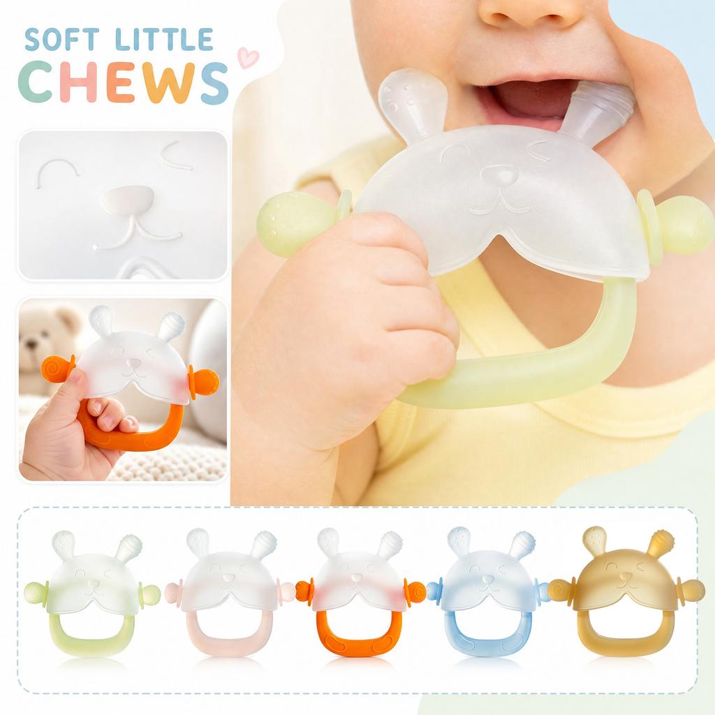 Food Grade Silicone Baby Teether Toy Soft Safe Chewable Teething Ring for Infant Oral Care and Sensory Development
