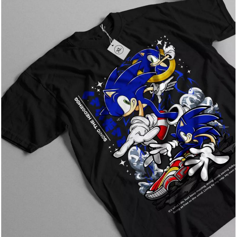 Shadow The Hedgehog Cartoon gift T-Shirt for man Large size tops Vintage Heroes Sonic printed tee 100% cotton men's clothes