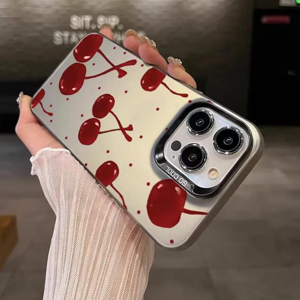 Cherry Color Full Screen Silver Shell Phone Case for Apple 17/16/15 Pro, 14 Pro Max, 13/12/11 Cross-Border.