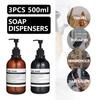 3PCS 500ML Hotel Shower Soap Dispensers with 8 Labels Plastic Bathroom Empty Refillable Pump Lotion Bottle Cosmetic Containers Set