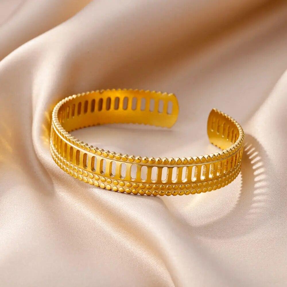 Трехслойные браслеты из нержавеющей стали с открытием для женщин и девочек, браслет золотого цвета, браслет-манжета, эстетические ювелирные изделия, подарки