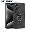 KEYSION Shockproof Armor Case for Itel S23+ Soft Silicone+PC Camera Protection Ring Stand Phone Back Cover for Itel S23 Plus
