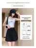 Women's 2024 Summer Black Pleated Wide-Leg High-Waisted A-Line Shorts