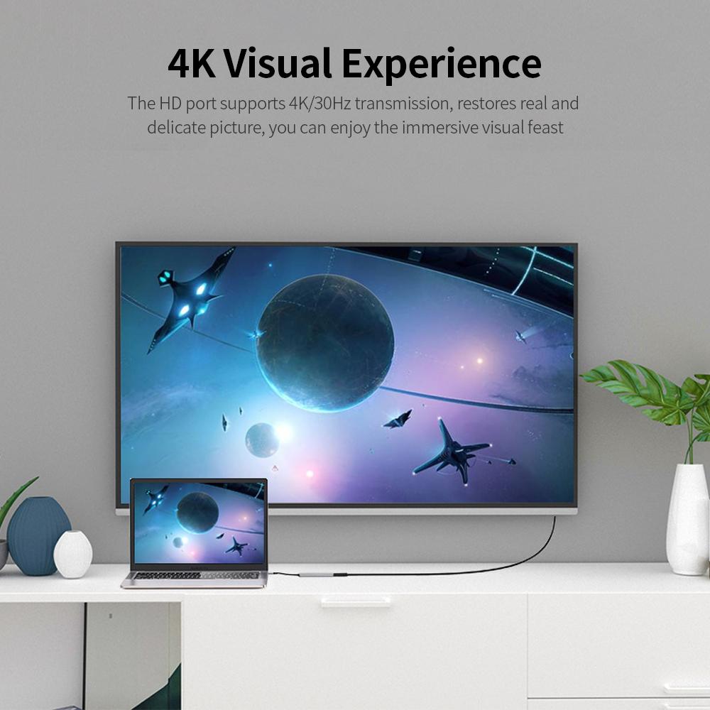 Многофункциональный концентратор Type-C 6-в-1, преобразователь Type-C из алюминиевого сплава с портами HD USB2.0 USB3.0 PD TF