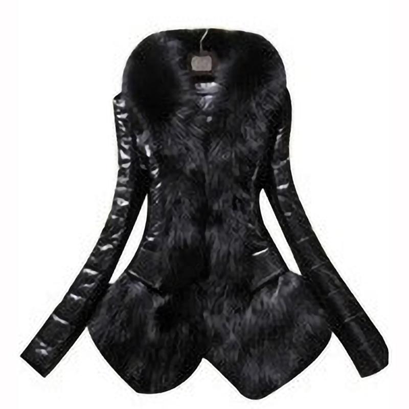 Женское повседневное пушистое пальто, черная куртка-пальто с меховым воротником