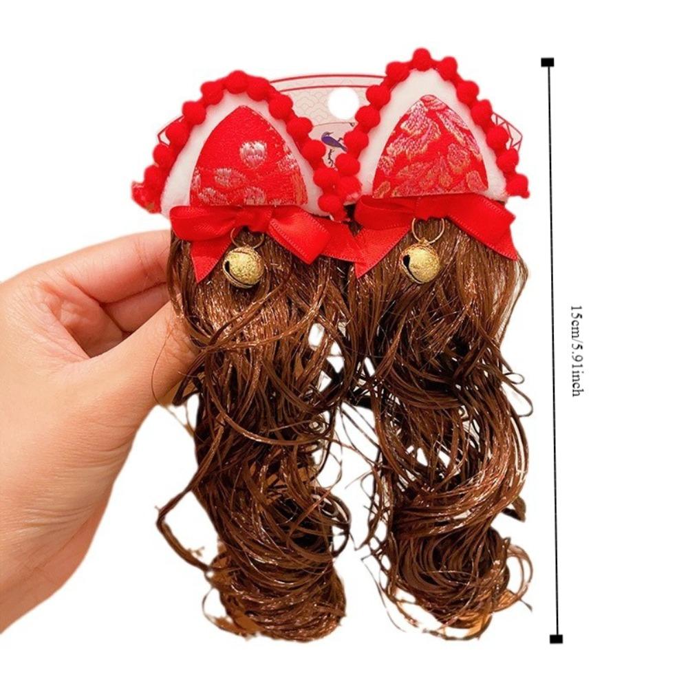 2 шт. детский парик-бантик в китайском стиле, вьющиеся волосы, красная заколка-бантик, новогодняя праздничная