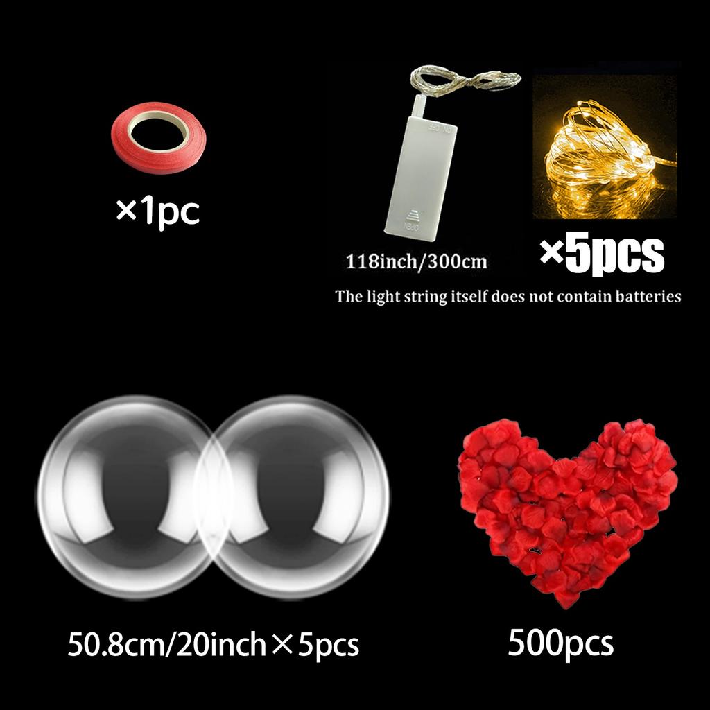 Светодиодная гирлянда из 2/5 частей, лепестки роз, прозрачные шары, подходит для Дня святого Валентина, дней рождения, предложений руки и сердца,