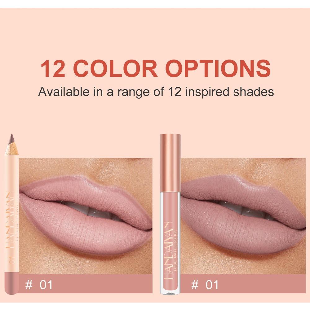 HANDAIYAN 12 цветов Матовая ручка для губ плюс блеск для губ Комбинация аутентичной помады без прилипающей чашки без обесцвечивания глазури для губ Женский