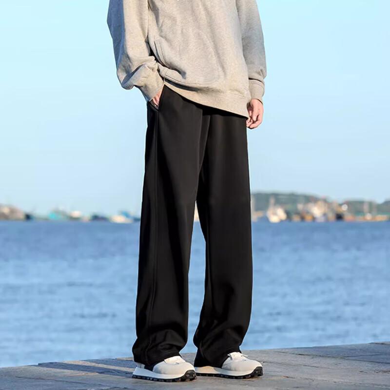 Homlean American Retro Casual Pants for Men, Spring And Summer Comfortable Versatile Loose-Fitting Wide-Leg Trousers with Draping Effect, An04 Gray XL