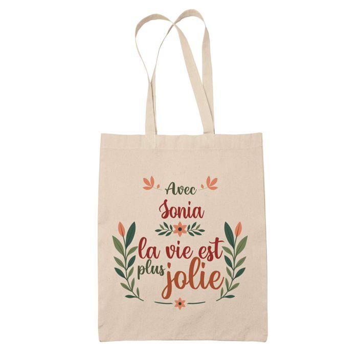 Sac cabas - PLANETEE - Sonia la vie est plus jolie - Jute - Imprimé en France - Anses solides
