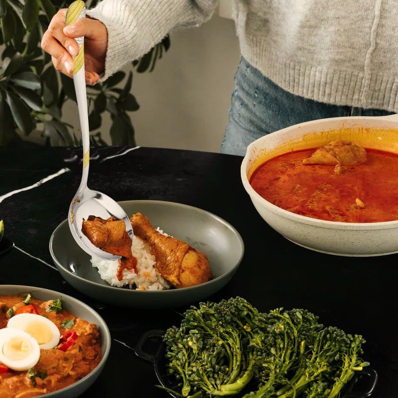 Набор из 5 штук золотых сервировочных ложек из нержавеющей стали для обеденного стола/кухни, тяжелая толщина 1,8 мм