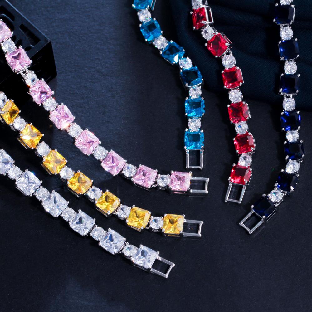 CMM Classic Light Blue Cubic Zirconia Square Tennis Bracelet