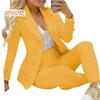 2 Pcs/Set Lady Business Suit Turn-down Collar Solid Color High Waist Single-breasted Ankle-banded Pants Suit for Work