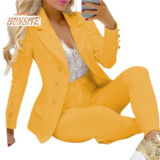 2 Pcs/Set Lady Business Suit Turn-down Collar Solid Color High Waist Single-breasted Ankle-banded Pants Suit for Work
