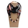 Beads Pendant Floral Print Necklace Scarf Simple Ethnic Style Vintage Chiffon Scarf for Home
