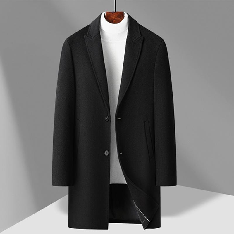 Осенне-зимнее мужское шерстяное пальто средней и длинной длины, однобортное пальто с воротником для костюма, молодежное шерстяное пальто, мужское пальто