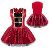 Girls Red Dress Round Neck Sleeveless Shiny Sequins Adorned Leotard Jumpsuit Performance Costume