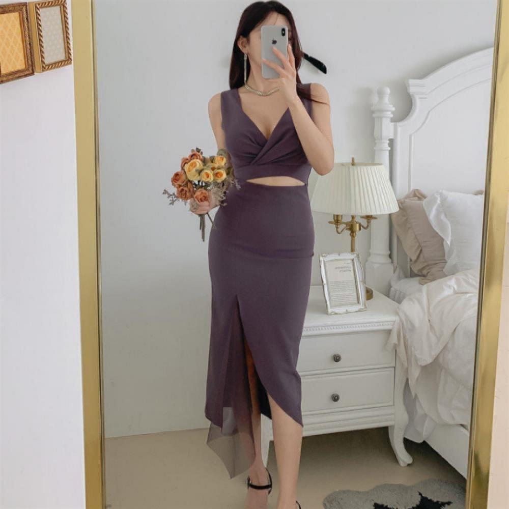 New ArriVals Open Run Women Cutting Deep V Slim Long Dress