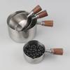 4Pcs Stainless Steel Measuring Cup Stackable Condiment Cups Dipping Sauce Cups with Wooden Handle For Coffee Cooking Baking