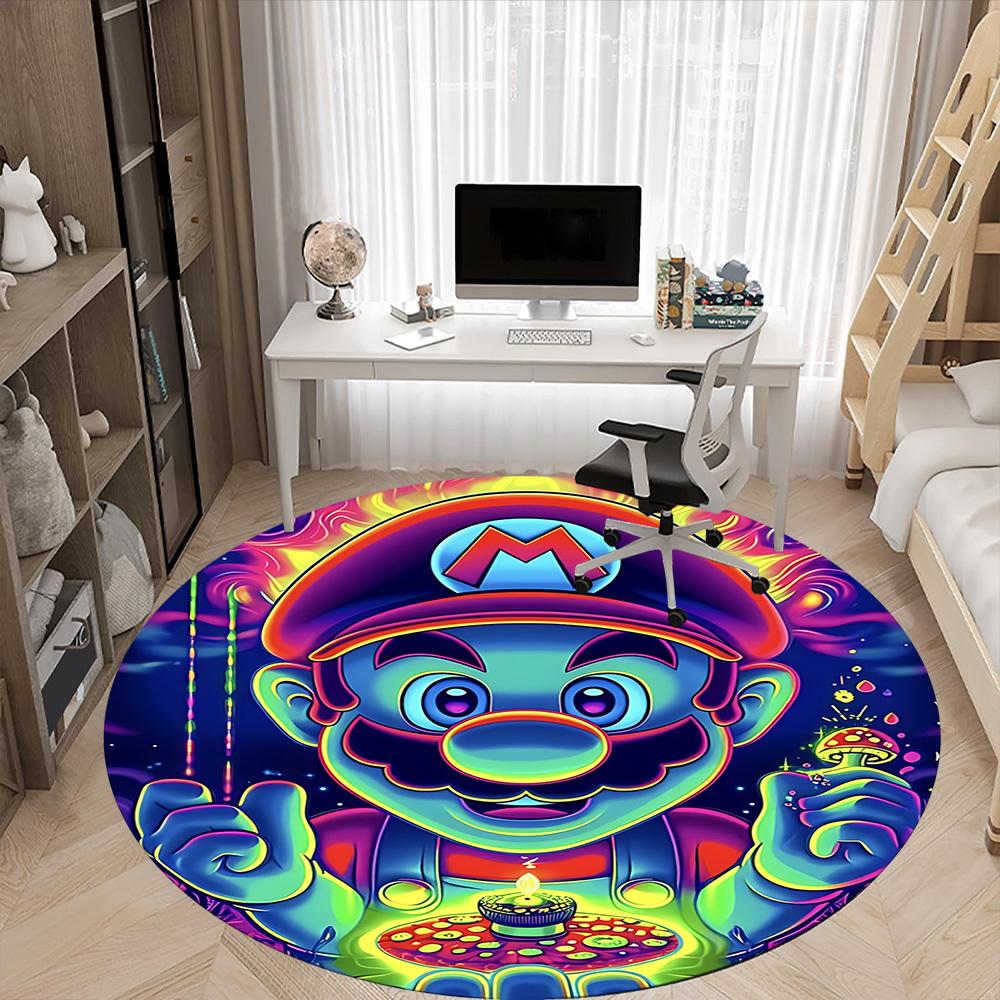 1pc Psychedelic Mario Office Round Area Rug, Under Office Chairs Bedroom Living Room Home Decor a1022289