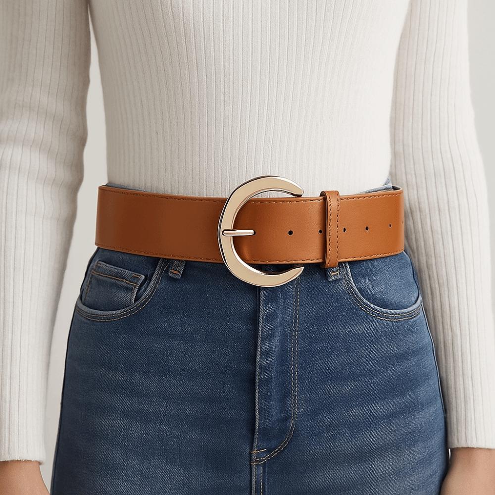 Suede Leather Waistband Rivet Western Cowboy Belt Adjustable Women Wide Belt Pants Accessories