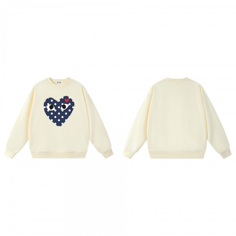 Japanese Style Couple Sweatshirt Polka Dot Embroidery Round Neck Loose Fit