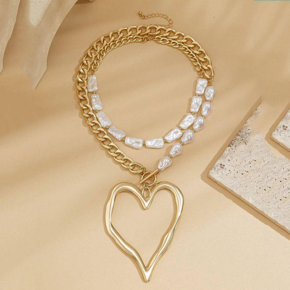 Big Love Baroque Imitation Pearl Chain Exaggerated Size Multilayer Pearl Necklace Wedding Jewelry