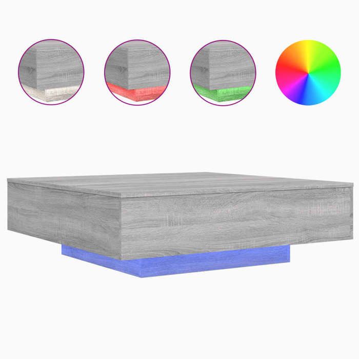 VidaXL Table Basse avec Lumières LED, Table d'Appoint, Bout de Canapé, Meuble de Salon Salle de Séjour, Moderne, Sonoma Gris 836607