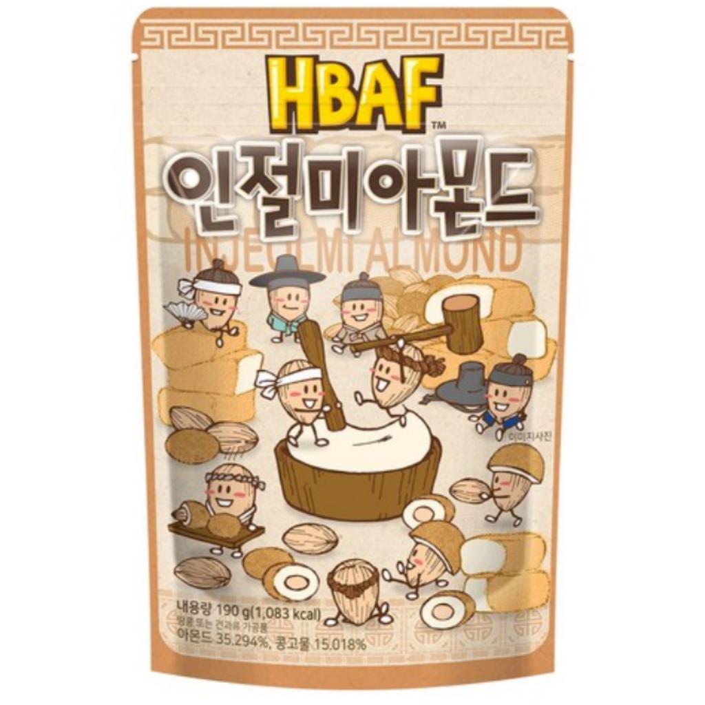HBAF Корейские миндаль со вкусом 190 г Выберите 1 вкус Медовое масло Васаби Запеченная кукуруза Чесночный хлеб Печенье и сливки