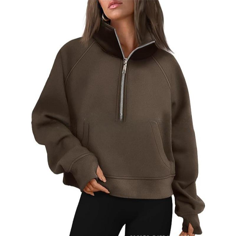 Autumn Winter Hoodies Women's Sports Half Zipper Sweatshirts Loose Stand Collar with Velvet Coat Jacket