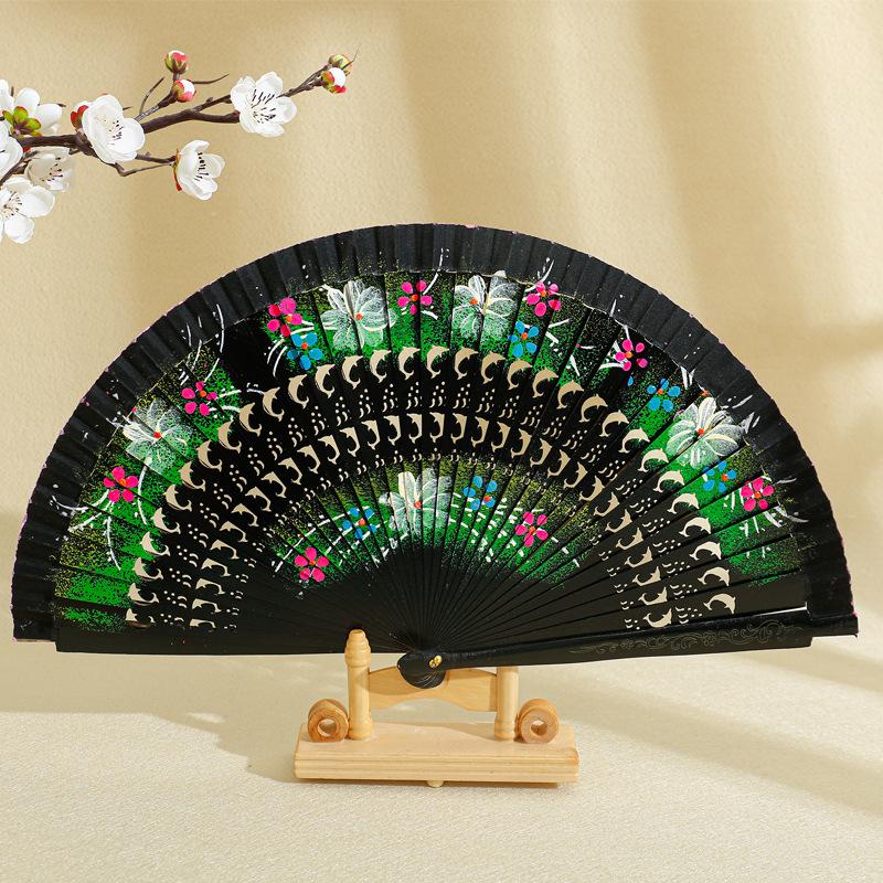 Folding Fan Wood Spanish Fan for Dancing Printing Hand Folding Fan Home Decoration Ornaments Craft Gifts for Guest
